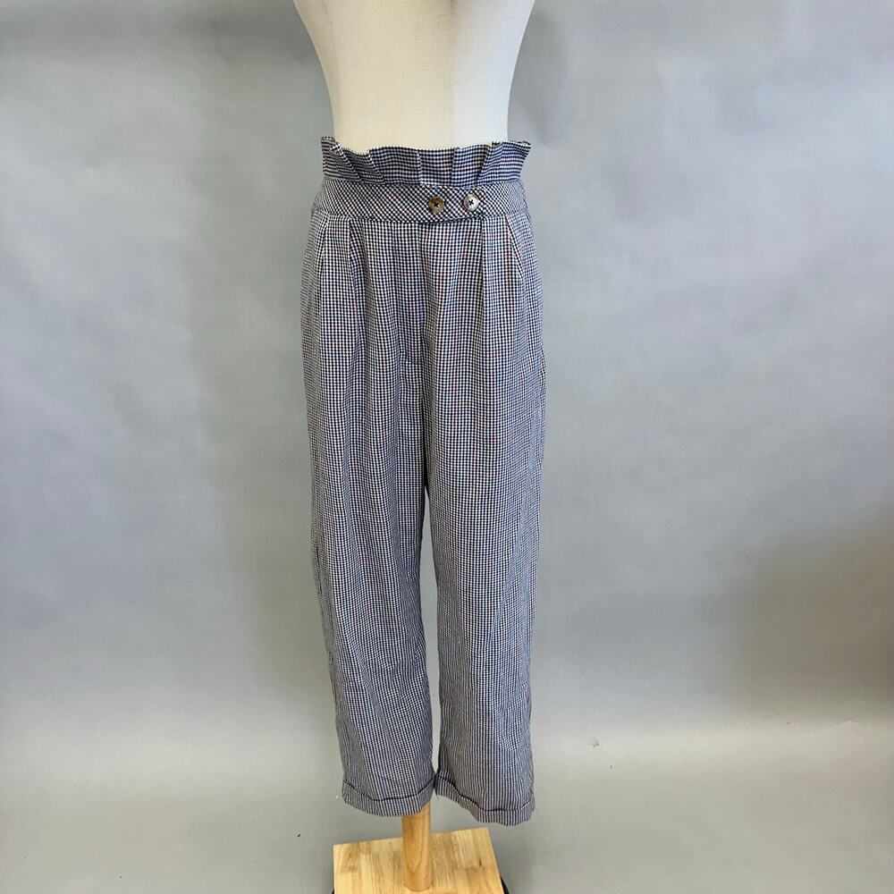 Topshop houndstooth paperbag pleated trouser ankle pants, tapered leg size 8
